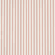 Emma Stripe Narrow wallpaper in Rose by Schumacher, featuring narrow vertical stripes in a soft pink hue, shown as a roll and installed in a bathroom setting.