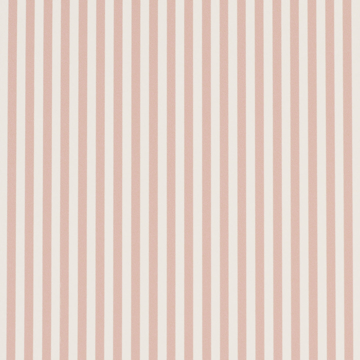 Emma Stripe Narrow wallpaper in Rose by Schumacher, featuring narrow vertical stripes in a soft pink hue, shown as a roll and installed in a bathroom setting.