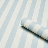Emma Stripe Sky by Schumacher Classic Blue and White Stripe Wallpaper – Schumacher 5017210