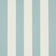Emma Stripe wallpaper in Chambray by Schumacher, featuring crisp blue and white vertical stripes, shown in a styled bathroom interior.