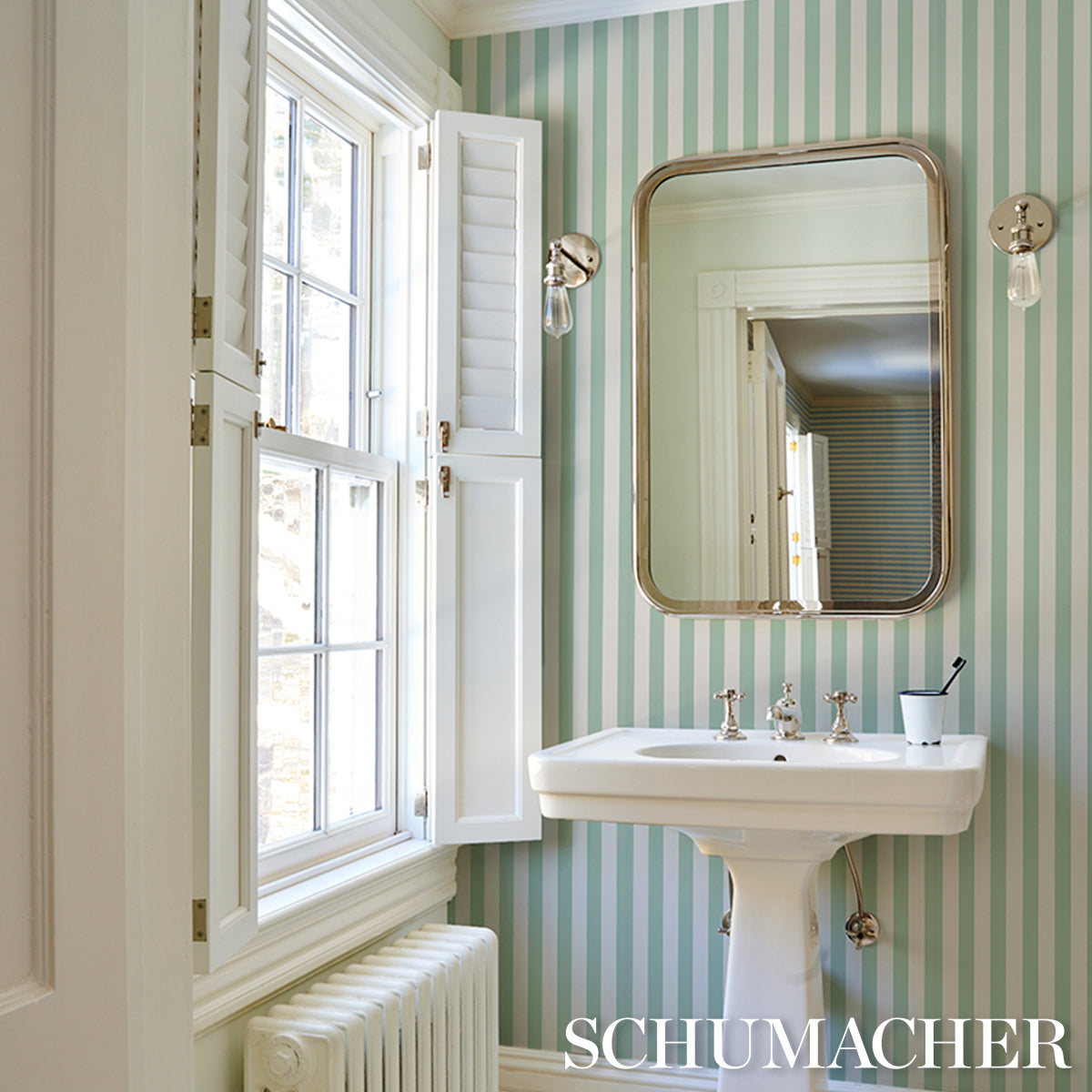 Emma Stripe Seaglass by Schumacher Classic Vertical Stripe Wallpaper – Schumacher 5017212