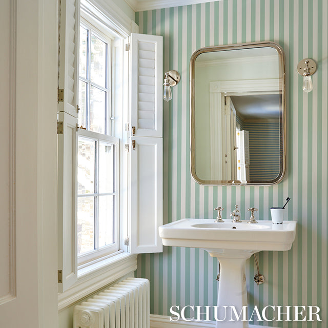 Emma Stripe Seaglass by Schumacher Classic Vertical Stripe Wallpaper – Schumacher 5017212