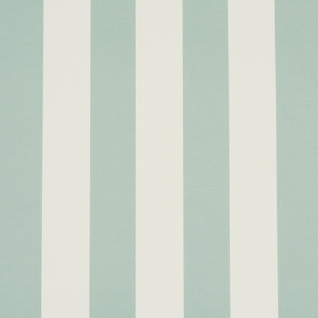 Emma Stripe wallpaper in Seaglass by Schumacher, featuring classic vertical stripes in soft green and white.