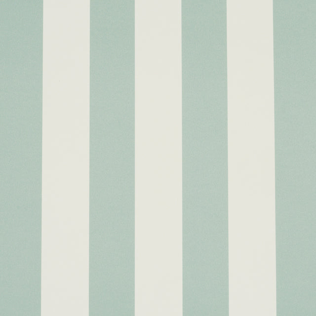 Emma Stripe wallpaper in Seaglass by Schumacher, featuring classic vertical stripes in soft green and white.