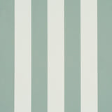 Emma Stripe wallpaper in teal and white vertical stripes by Schumacher, styled in a classic bathroom setting.