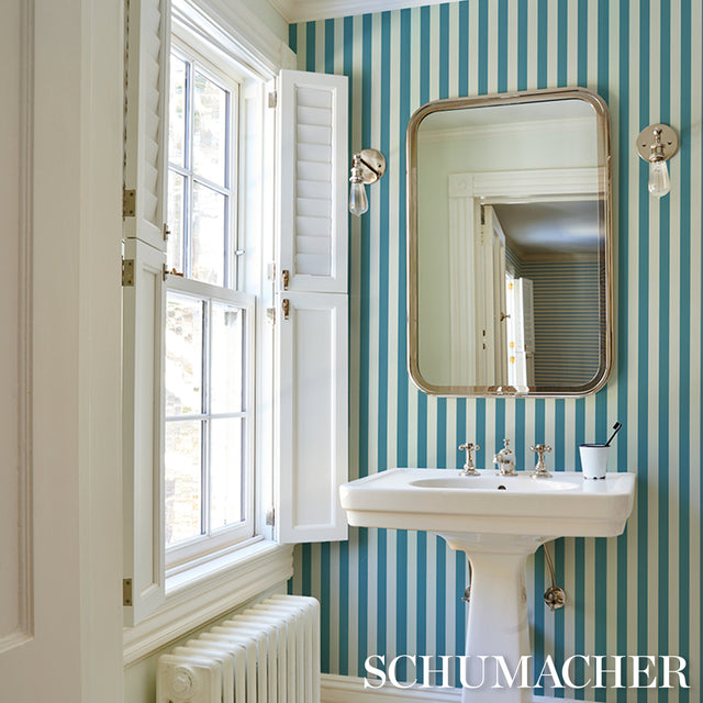 Emma Stripe Azure by Schumacher Perennial Favorites Collection Classic Stripe Wallpaper – Schumacher 5017214