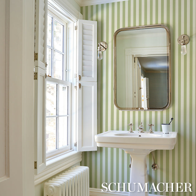 Emma Stripe Leaf by Schumacher Classic Green and White Stripe Wallpaper – Schumacher 5017215