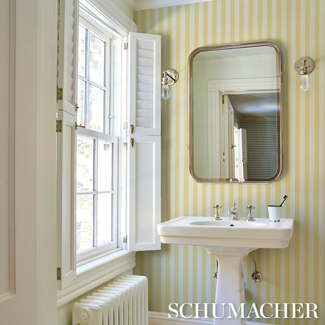 Emma Stripe Yellow and White Striped Wallpaper – Schumacher 5017217