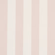 Emma Stripe wallpaper in Petal by Schumacher, featuring classic pink and white vertical stripes, shown in a styled bathroom interior.