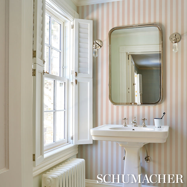 Emma Stripe Blush by Schumacher Classic Vertical Stripe Wallpaper – Schumacher 5017219