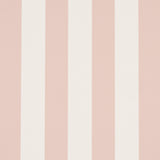 Emma Stripe blush and white vertical stripe wallpaper in a bathroom setting by Schumacher