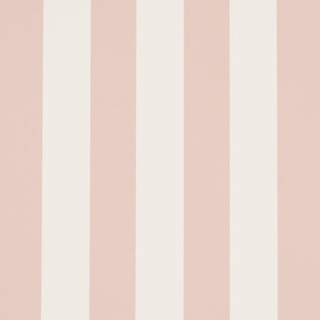 Emma Stripe blush and white vertical stripe wallpaper in a bathroom setting by Schumacher