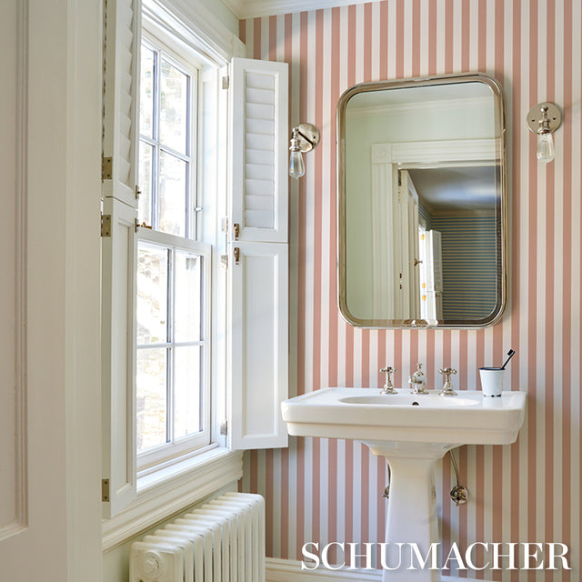 Emma Stripe Coral by Schumacher Classic Striped Wallpaper – Schumacher 5017220