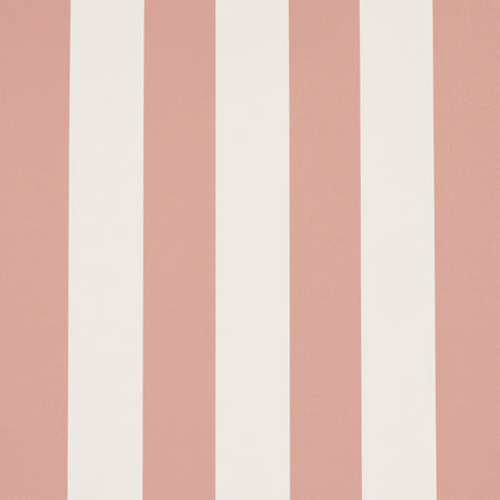 Emma Stripe wallpaper in coral and white by Schumacher, featuring bold vertical stripes for a classic, timeless look.