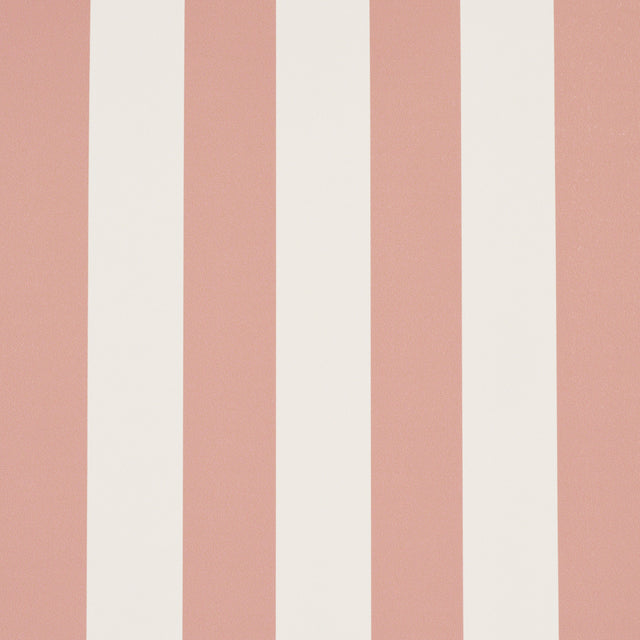 Emma Stripe wallpaper in coral and white by Schumacher, featuring bold vertical stripes for a classic, timeless look.