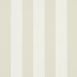 Emma Stripe Birch wallpaper by Schumacher featuring wide vertical stripes in neutral tones, shown in a styled bathroom interior.