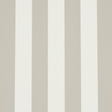 Emma Stripe wallpaper in Stone by Schumacher, classic vertical stripe pattern in neutral tones, shown in a styled bathroom interior.