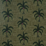 AGUA DE COCO wallpaper in Palm Tree Green by Johanna Ortiz for Schumacher, featuring coconut palm motifs and dotted patterns.