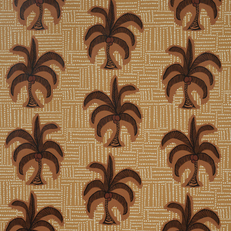 Sunbleached ochre wallpaper with whimsical coconut palm tree and dotted pattern by Johanna Ortiz for Schumacher.