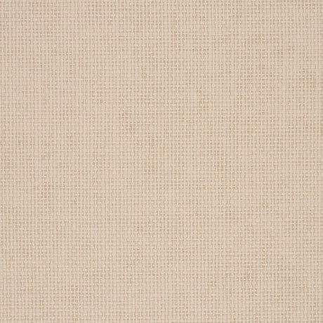 Paperweave Vinyl wallpaper in Wheat by Schumacher. Faux-woven textured beige wallcovering roll and detail.