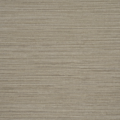 Abaca Fine Weave Vinyl wallpaper in taupe with a delicate ribbed texture and horizontal shading, shown in a rolled and flat view.