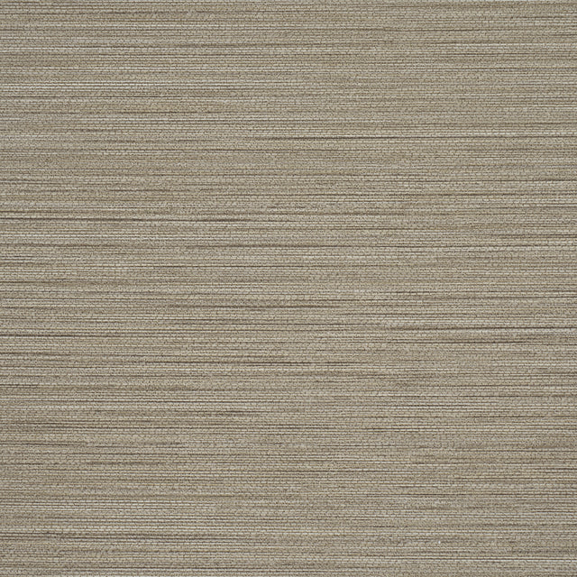 Abaca Fine Weave Vinyl wallpaper in taupe with a delicate ribbed texture and horizontal shading, shown in a rolled and flat view.