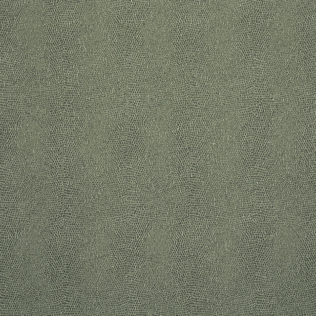 Sage green faux-snakeskin vinyl wallpaper with embossed texture, shown in roll and flat views.