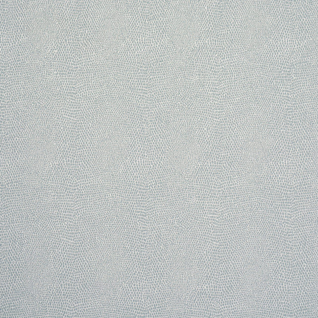 Snakeskin Vinyl wallpaper in Sky by Schumacher. Subtle faux-snakeskin pattern with embossed texture, shown as a roll and close-up.