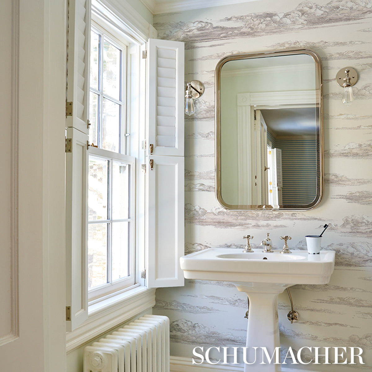 Mr. Darcy's Clouds Grisaille by Johnson Hartig Scenic Cloud Wallpaper – Schumacher 5017582
