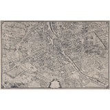 La Cite Panel Set wallpaper mural by Schumacher, featuring a detailed reproduction of Paris's Turgot Map in ebony on cream.