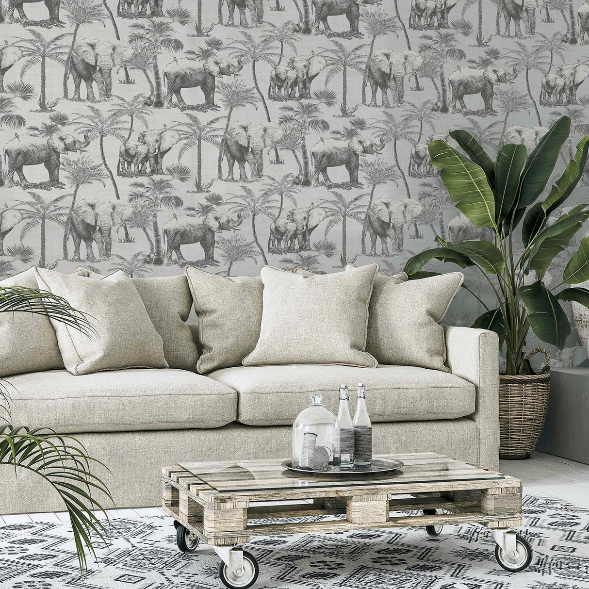 Adelia Neutral by Arthouse Elephant Grove Wallpaper – Brewster AH296700