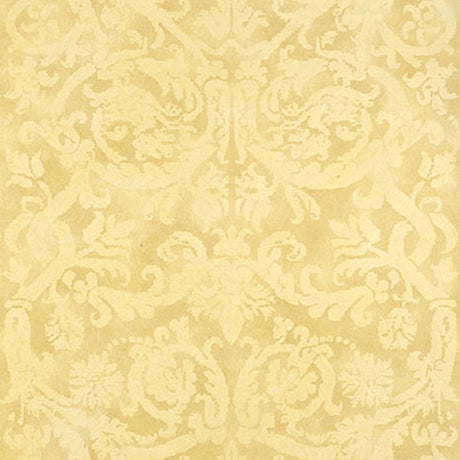 Pontine Damask in Soft Gold by Schumacher - Handcrafted damask wallcovering in a soft gold colorway