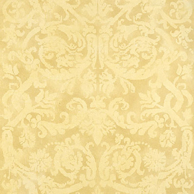 Pontine Damask in Soft Gold by Schumacher - Handcrafted damask wallcovering in a soft gold colorway