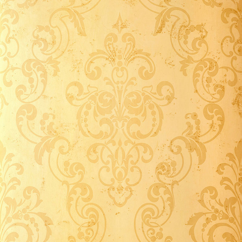 Giovan Damask Maize by Schumacher - Handcrafted yellow damask wallpaper with ornate scroll pattern