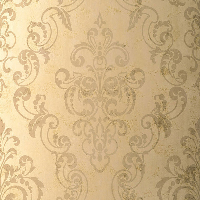 Taupe damask patterned handcrafted non-woven wallcovering from Schumacher's Palazzo collection