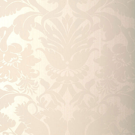 Fiorella Damask wallpaper in Pearl by Schumacher, featuring a classic damask pattern in a soft, elegant neutral tone.