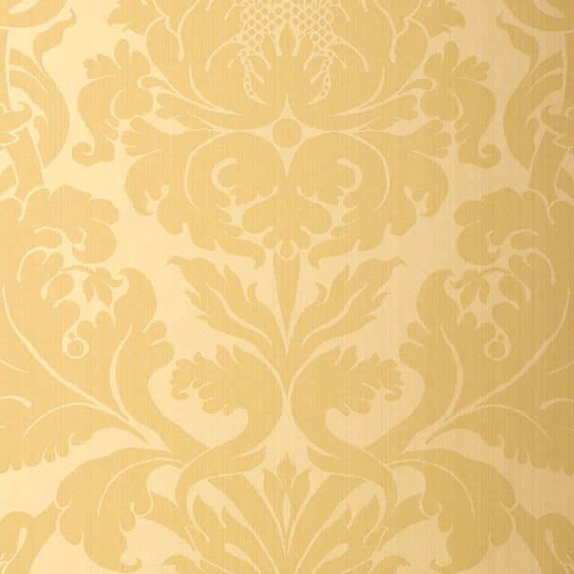 Fiorella Damask yellow wallpaper with large-scale damask pattern by Schumacher