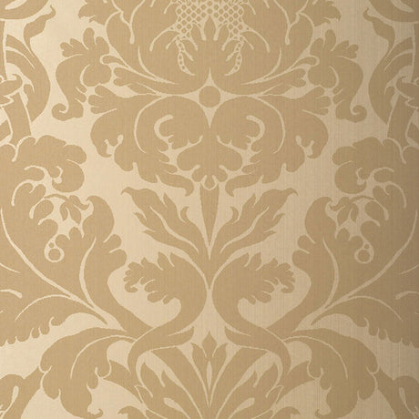 Fiorella Damask Oatmeal wallpaper with a large-scale damask pattern in neutral tones