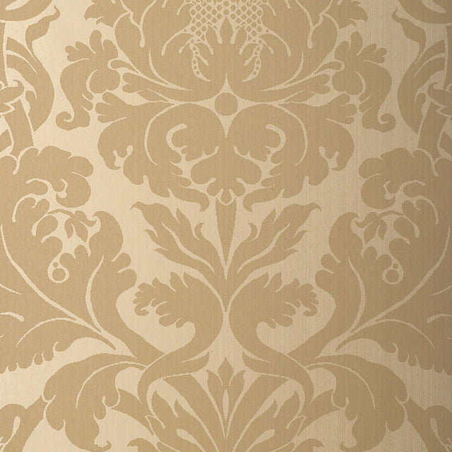 Fiorella Damask Oatmeal wallpaper with a large-scale damask pattern in neutral tones