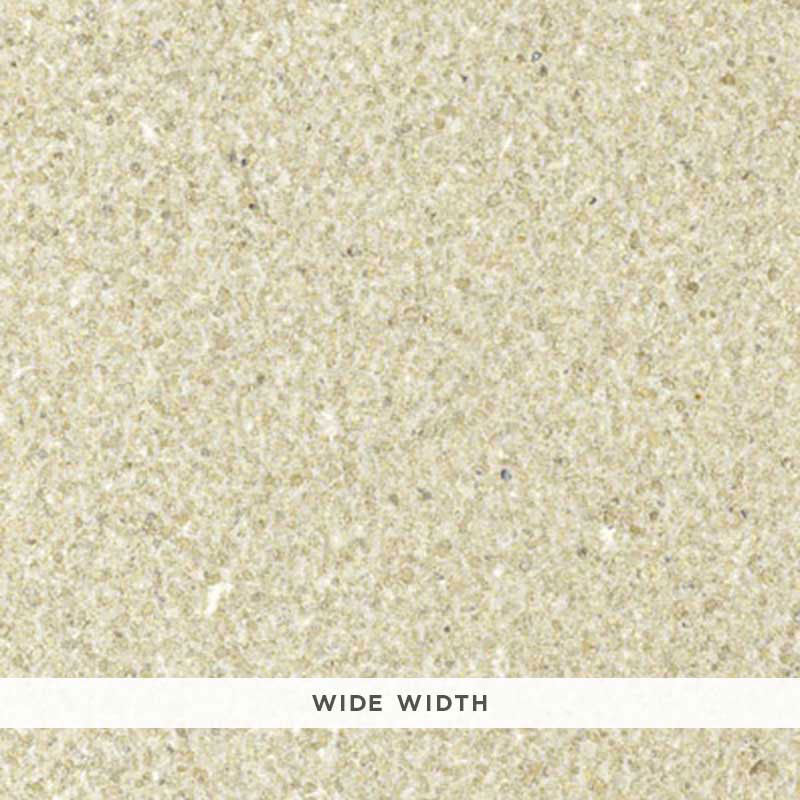 Close-up of Schumacher Mica Fleck wallpaper in Stone, showing natural mica texture and wide width.
