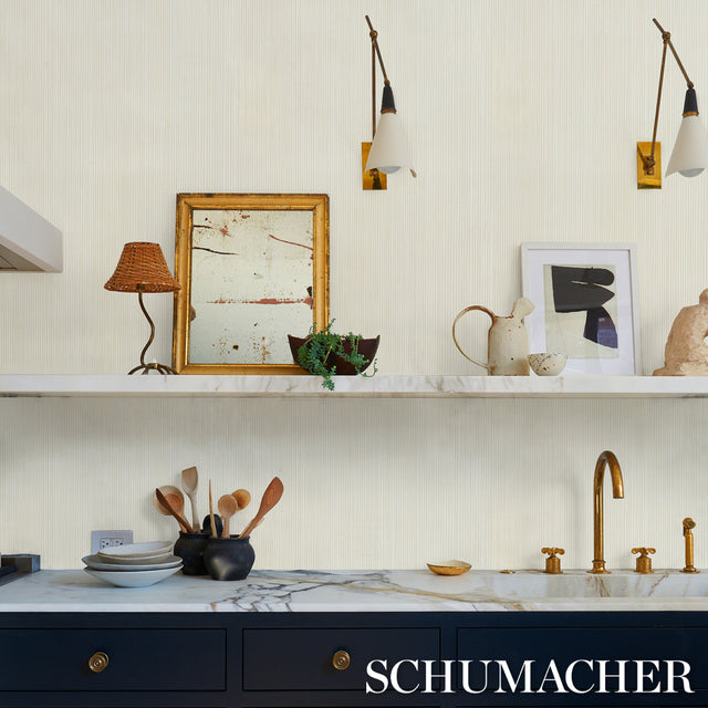 Rimini Rib Parchment Handcrafted Metallic Ribbed Wallcovering – Schumacher 529909