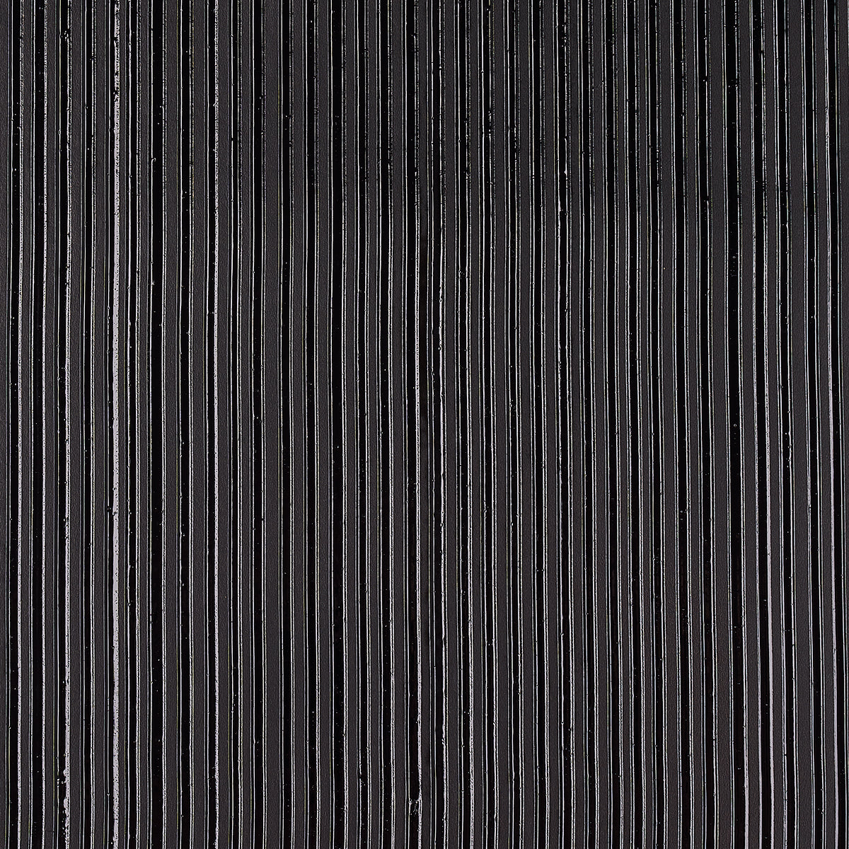 Rimini Rib Onyx handcrafted wallcovering with pronounced corded texture by Schumacher, shown in a modern kitchen setting.