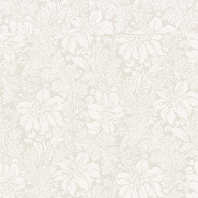 Acanthus Garden wallpaper in Bone by Boråstapeter for Schumacher, featuring elegant floral and leaf motifs in a soft neutral palette.