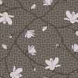 Magnolia mineral wallpaper by Boråstapeter for Schumacher, featuring blossoming magnolias on a geometric background.