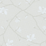 Magnolia bone-colored wallpaper with blossoming magnolia flowers and geometric background by Boråstapeter for Schumacher