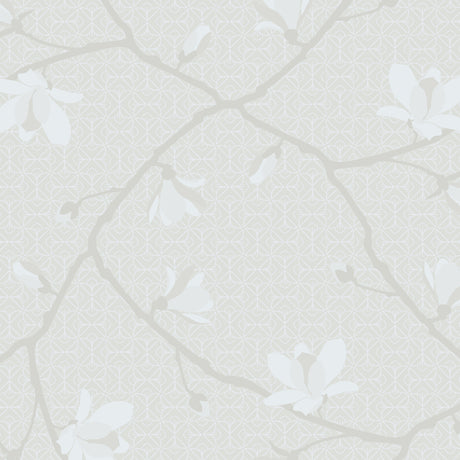 Magnolia bone-colored wallpaper with blossoming magnolia flowers and geometric background by Boråstapeter for Schumacher