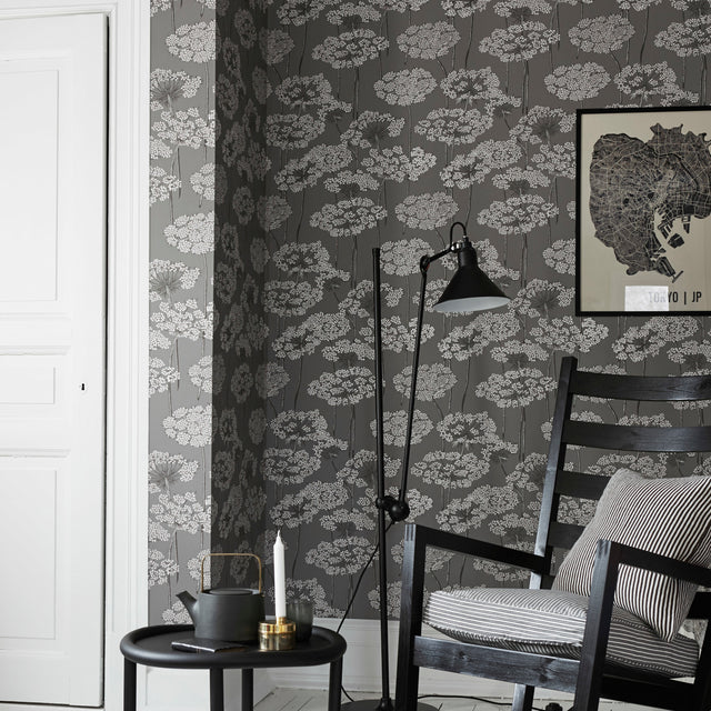 Ingrid Grey by Boråstapeter Scandinavian Floral Wallpaper – Schumacher 5477