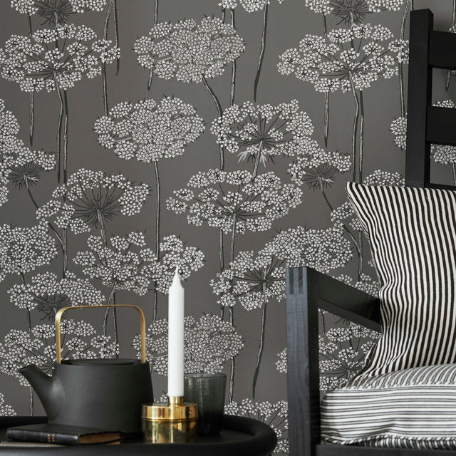 Ingrid Grey by Boråstapeter Scandinavian Floral Wallpaper – Schumacher 5477