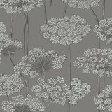 Ingrid grey wallpaper by Boråstapeter for Schumacher, featuring delicate Queen Anne's lace floral pattern.