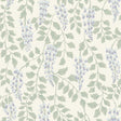 Blåregn wallpaper by Boråstapeter for Schumacher featuring trailing wisteria blossoms in lilac and green on a light background.